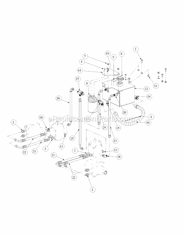 Hydro Tank And Hose Assembly Diagram and Parts List for M60-KH 53BB5BDX750-27HP-OHV Cub Cadet Lawn Tractor